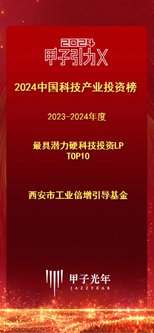 西安市工業(yè)倍增引導基金榮登甲子光年2023-2024年度中國科技產(chǎn)業(yè)投資榜